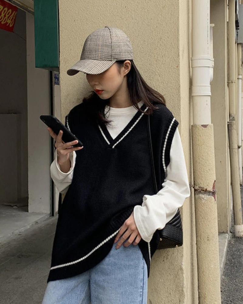 

Женский осенне-зимний вязаный жилет с V-образным вырезом