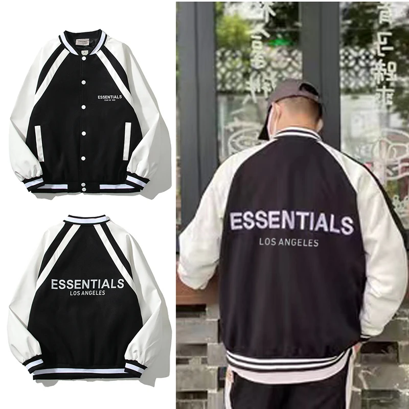 

American High Street Couples ESSENTIALS Los Angeles 2022 Limited Leather Sleeve 3m Reflective Baseball Jacket