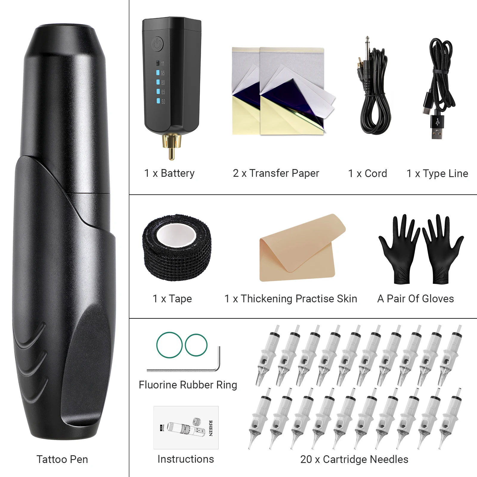 Тату-машинка для перманентного макияжа с картриджами и блоком питания