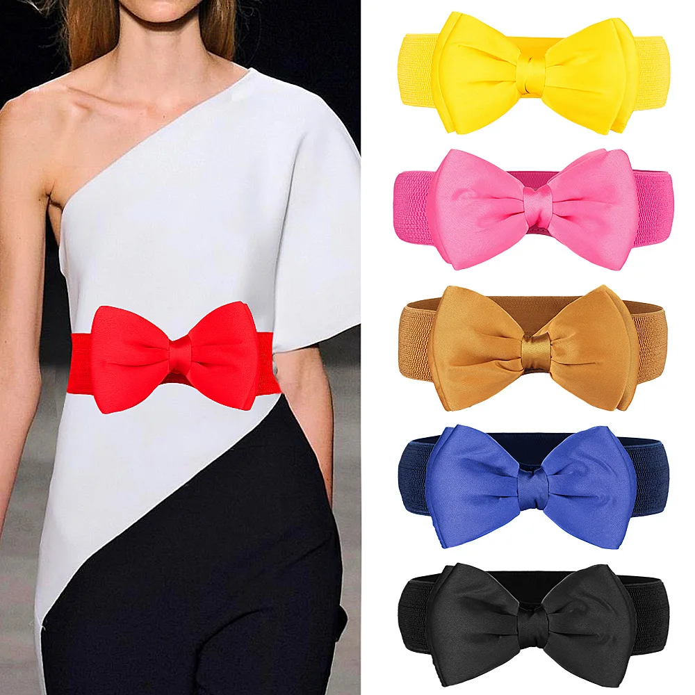 

8 Colors Elastic Waistband Chiffon Bow Waist Seal Versatile Lady Dress Accessories Girdle Waist Belts Fashion Women Cummerbund