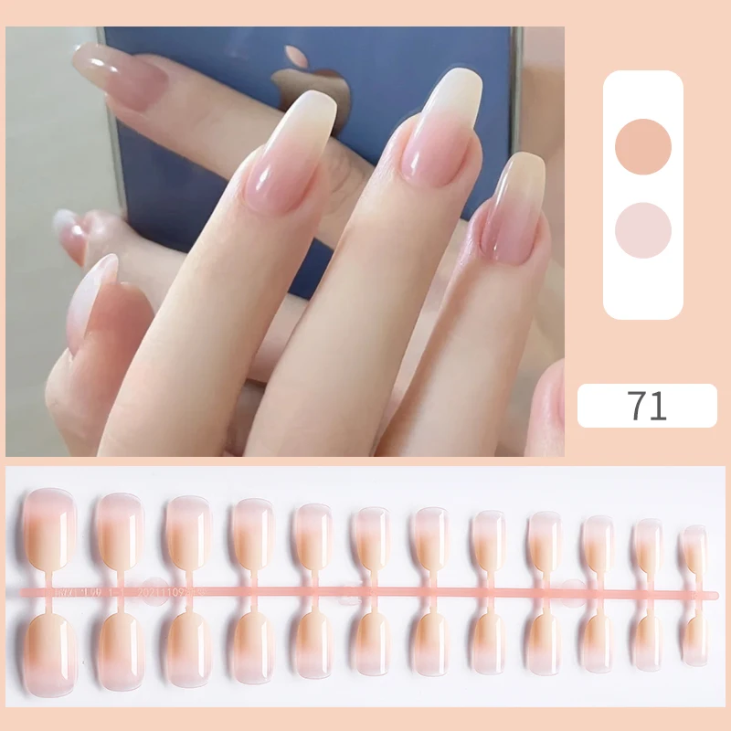 

24Pcs/Box Wearable Fake Nails Tips Charms Jelly White Short Ballet Design Full Cover Artificial Fingernails Press On Nails Art