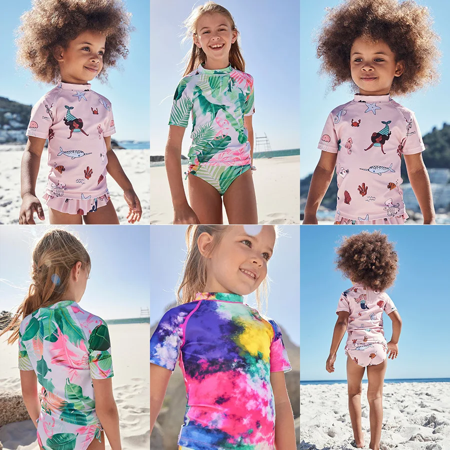 

Детский купальник, новинка 2022, летний слитный купальник для девочек Ins с принтом, модная удобная весенняя одежда с коротким рукавом
