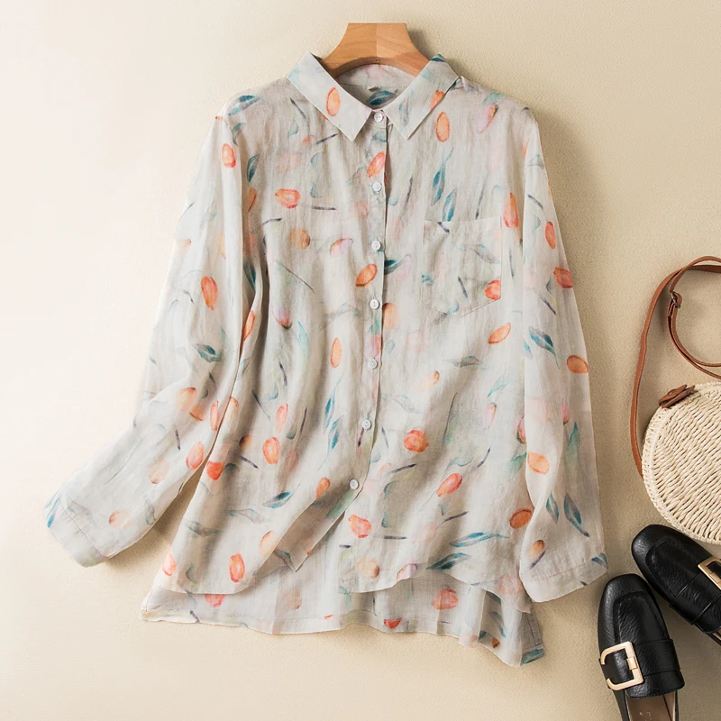 

YCMYUNYAN Chinese Style Women's Shirts Summer 2023 Loose Ladies Clothing New Long Sleeve Tops Print Vintage Blouses