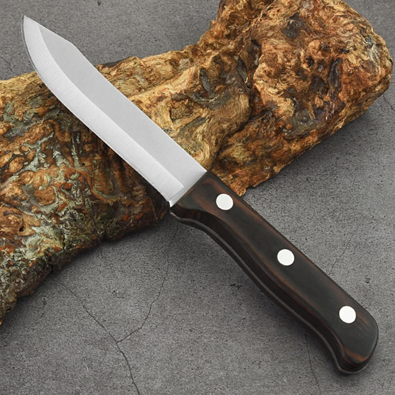 

Mengoing Small Wild Survival Fiexd Blade Knife Black Wood Handle Outdoor Barbecue Meat Cleaver Portable Tool