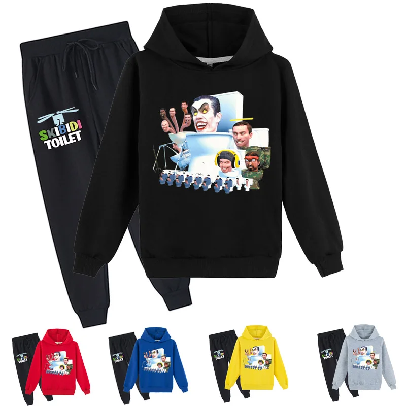 

New Shooting Game Skibidi Toilet Hoodie Kids Cartoon Sweatshirts Long Pants 2pcs Set Baby Girls Autumn Sportsuit Boys Streetwear
