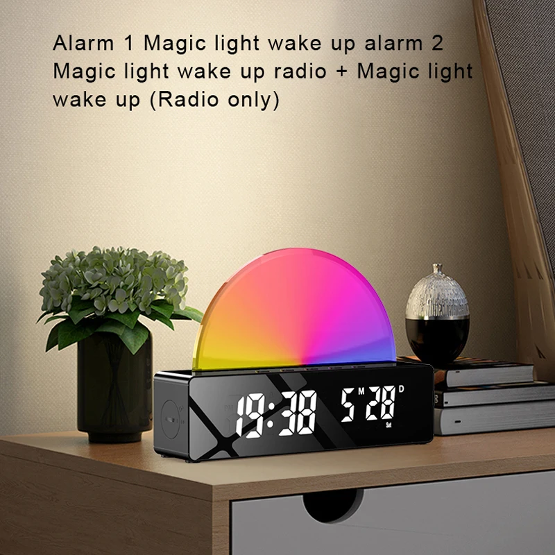

Светодиодный цифровой будильник, будильник с подсветкой восхода солнца для большого сна, разноцветсветильник светильник, прикроватная лам...