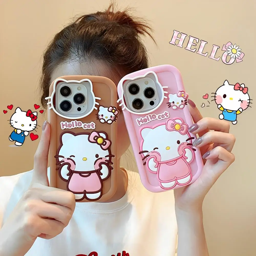 

Мультяшный чехол для телефона Sanrio с куклой Hello Kitty для Iphone 14 13 12 Pro Max, с защитой от падения, полноразмерный Мягкий защитный чехол для телефона, подарок
