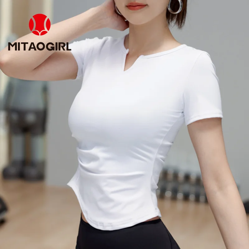 MITAOGIRL Sports Short-sleeved Women's Tight-fitting Thin Quick-drying Clothes Running Training Fitness T-shirt Yoga Top