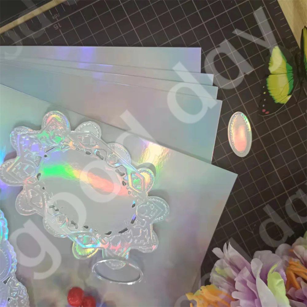 

2022 New Arrival 6 pieces 250gms A4 20cmx30cm, single -sided laser silver cut paper for Cutting Dies Matte Foil Card