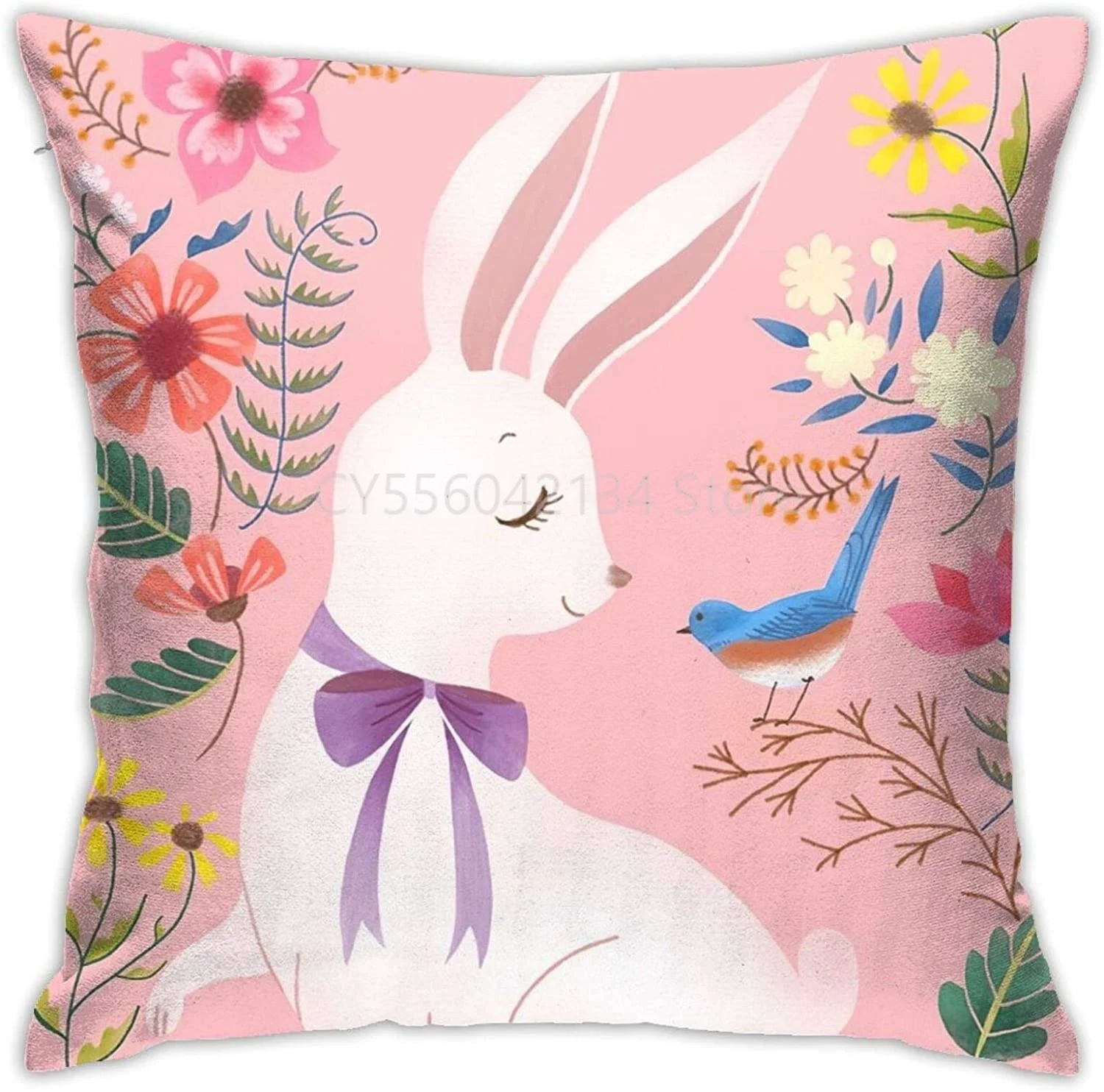 

Happy Easter Rabbit Flower Spring Eggs Throw Pillow Cover Decorative Pillow Case Home Decor Square Pillowcase