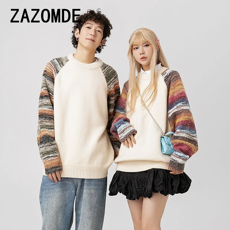 ZAZOMDE вязаный рукав реглан для мужчин и женщин пуловер с круглым вырезом топы