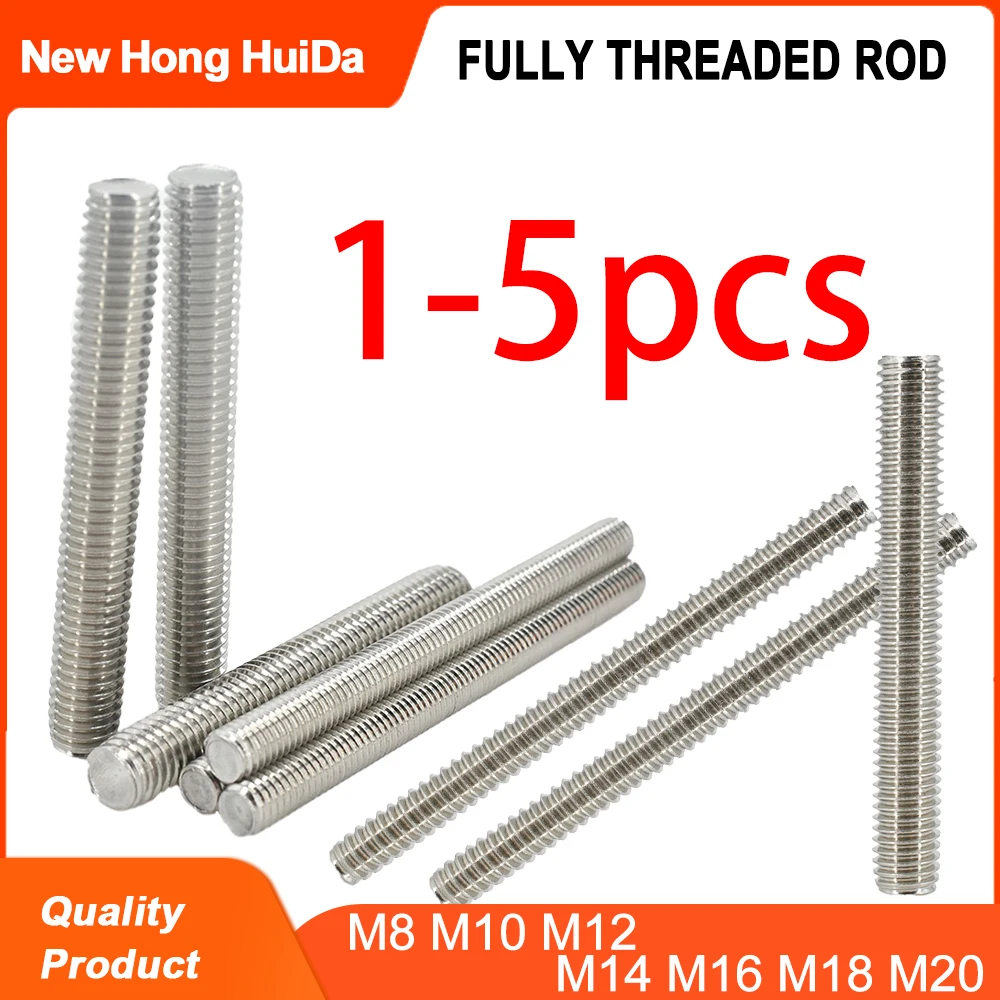 

304 Stainless Steel Fully Threaded Rod Long Threaded Screw Metric Thread Right Hand Threads 30-500mm M8 M10 M12 M14 M16 M18 M20