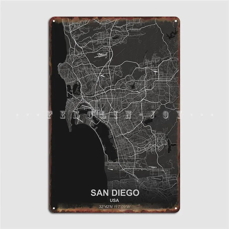 

Карта города Сан-Диего, металлический знак, настенная роспись, бар, пещера, настройка, украшение гаража, оловянные знаки, плакаты
