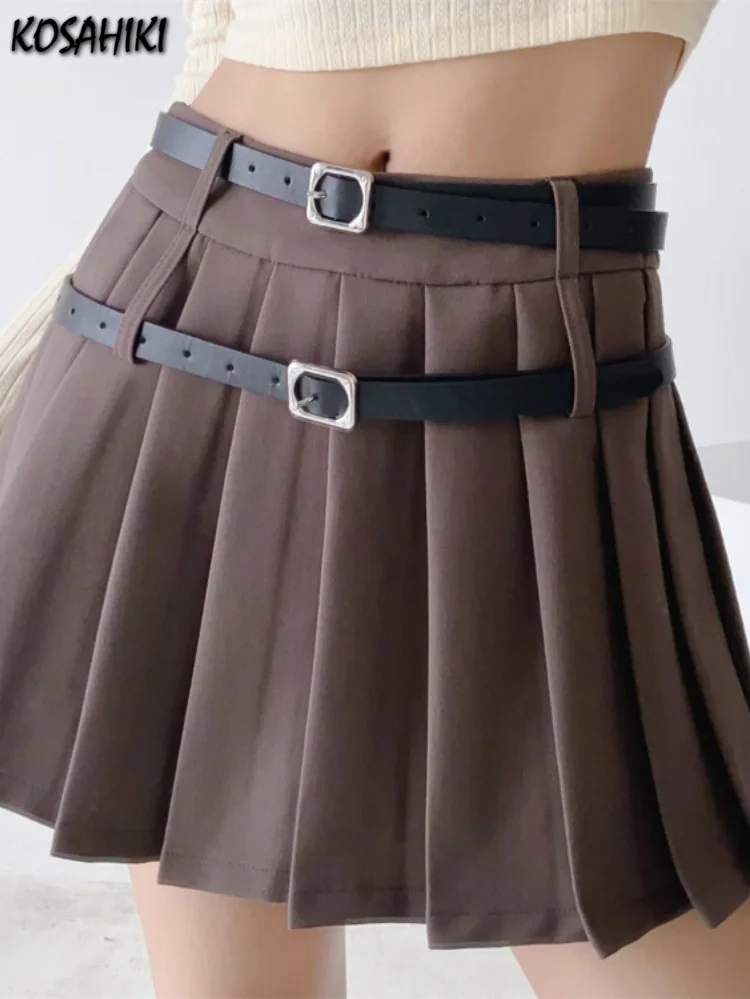 

Y2k Aesthetic 2023 Summer Women Skirts Korean Fashion All Match Pleated High Waist Slim Skirt Casual Double Bandage Mujer Faldas