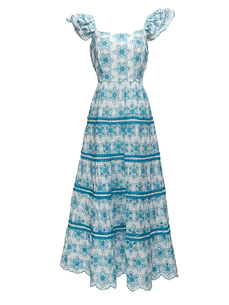 

Ladies New High Quality Summer Fashion Embroidered Hollow Out Red Blue Luxury Bohemian Elegant Sweet Gorgeous Party Long Dress