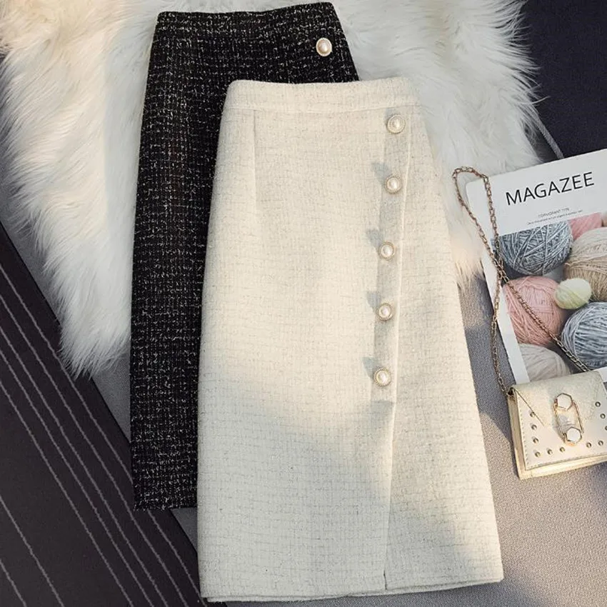 

Small Fragrant Woolen Skirts For Women Autumn Winter New Vintage High Waist A-line Short Anti-Skit