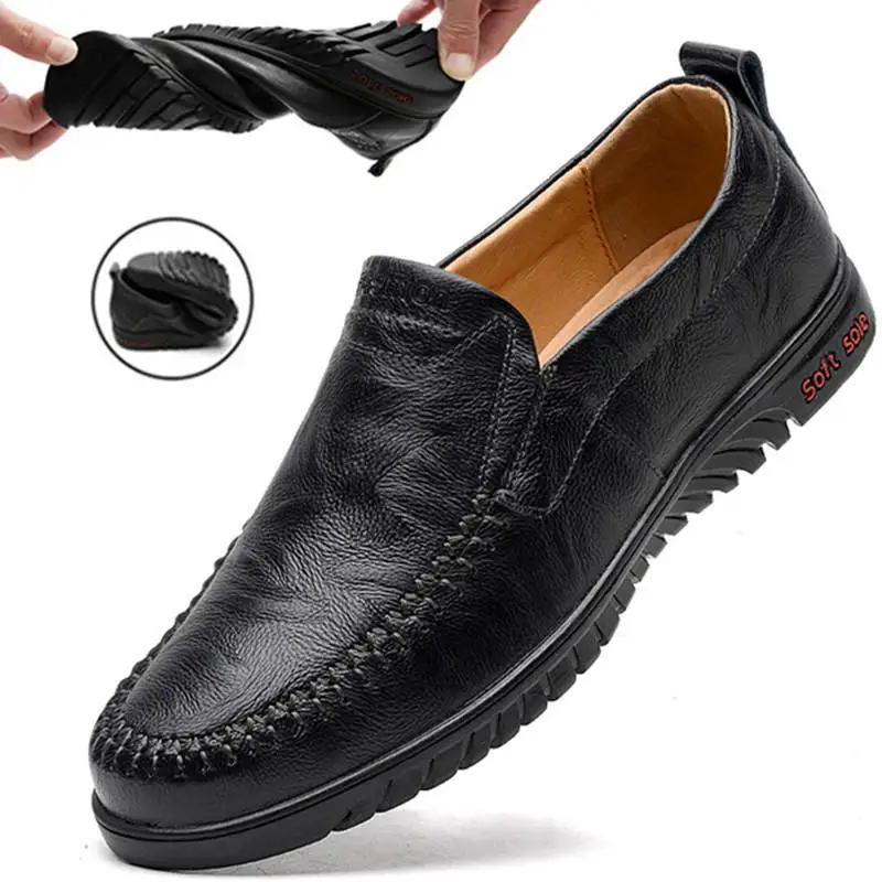 

Leather Shoes Men's Spring and Summer Slip-on Genuine Leather Breathable British Trendy Business Formal Wear Casual Loafers Lazy