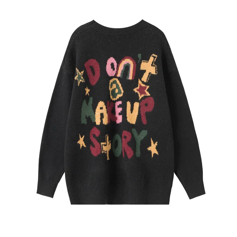 

Don't Make Up Story Pullover y2k Top Multi-color Letters Fairy Grunge Sweaters for Women Oversize Long Sleeve Top Streetwear