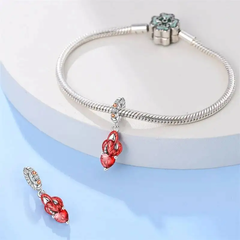 Фото Hapilife 100% серебряные подвески из стерлингового серебра 925 пробы: изысканные карты Таро, кроваво-красная огненная змея, розы, бусины для DIY украшений №5