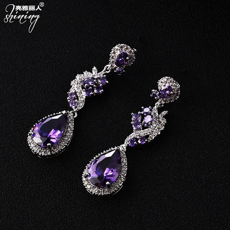 

genuine Luxury brand jewels Luxury, personality, fashion, color, shiny water drop, zircon, noble and versatile earrings, real go