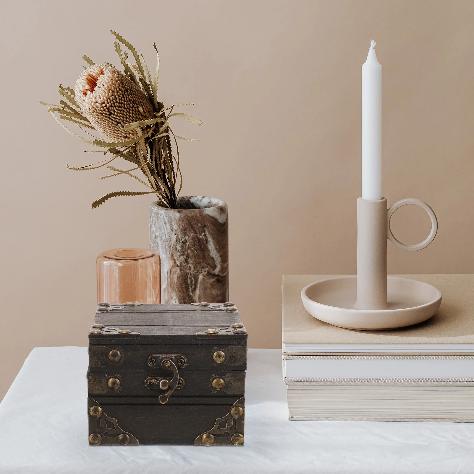 

Vintage Storage Box Trinket Case Wooden Jewelry Holder Handheld Container Sundries Child