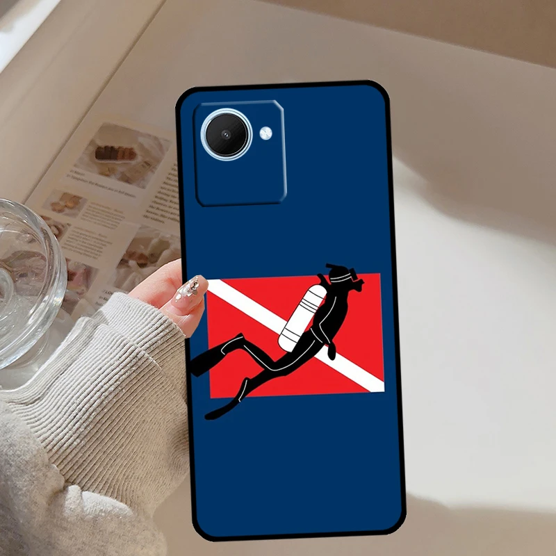 Dive Scuba Diver Shark Diving Flag для Realme 13 12 10 11 14 Pro Plus GT 6T 6 5 GT7 C61 C55 C53 C51 C21Y C25S C75 C67 Чехол