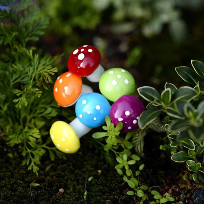 

10/100pcs/lot Colorful Artificial Mini Mushroom model Fairy Garden Plant action Figure Miniature Crafts Decorations Stakes Craft