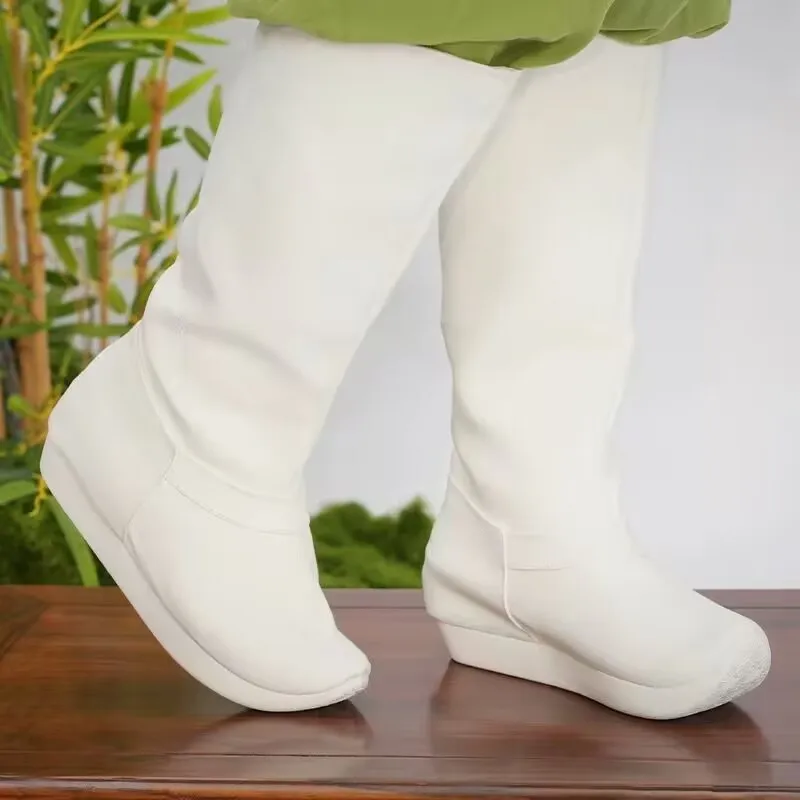 Китайские ботинки Hanfu женские с бантом тканевые Винтажные белые черные мылом на