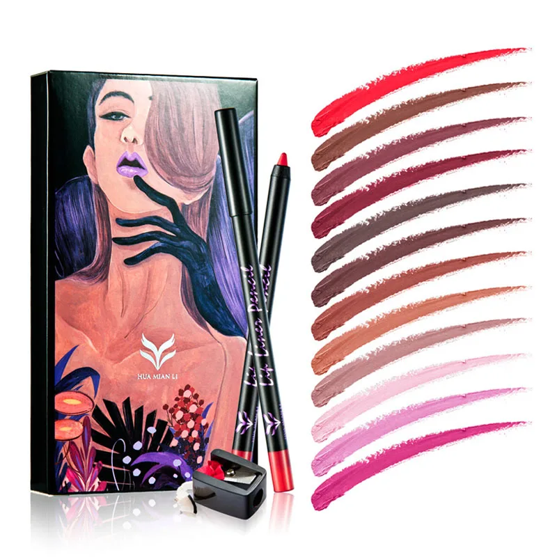 

HUAMIANLI 12pcs/Lot Lipstick Pen Color Beauty Red Lips Baton Matte Lip Stick Waterproof Makeup Pigment Brown Nude Matte Lipstick
