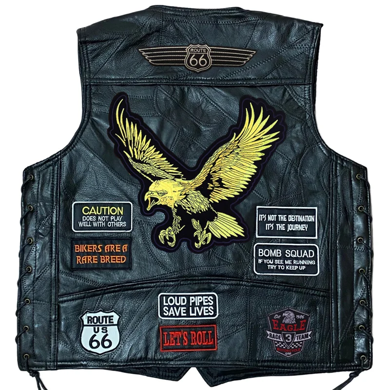 

Motorcycle Leather Vest Skull Embroidery Sleeveless Jacket Club Riding Moto&Biker Vests Punk Veste for Man Waistcoat