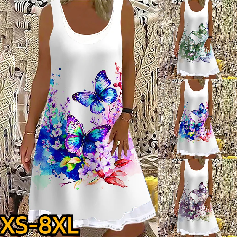

U-neck Slim Skirt Women Elegance Dress Trend Slip Dress Summer Fashion Sleeveless Knee Length Skirt New Design Print Party Dress