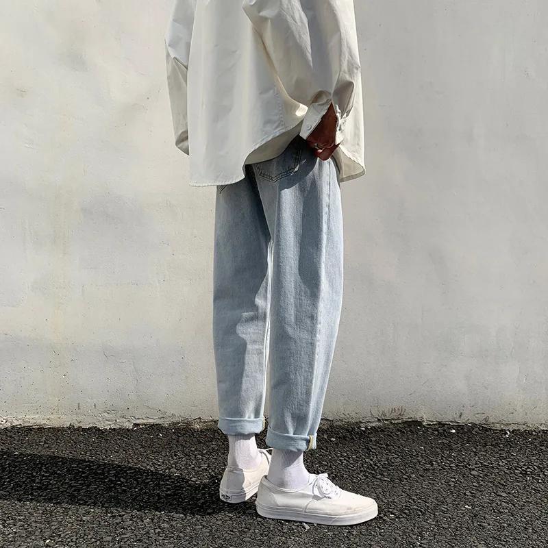 New Loose Men Jeans Male Trousers Simple Design High Quality Cozy All-match Students Daily Casual Straight Denim Pants