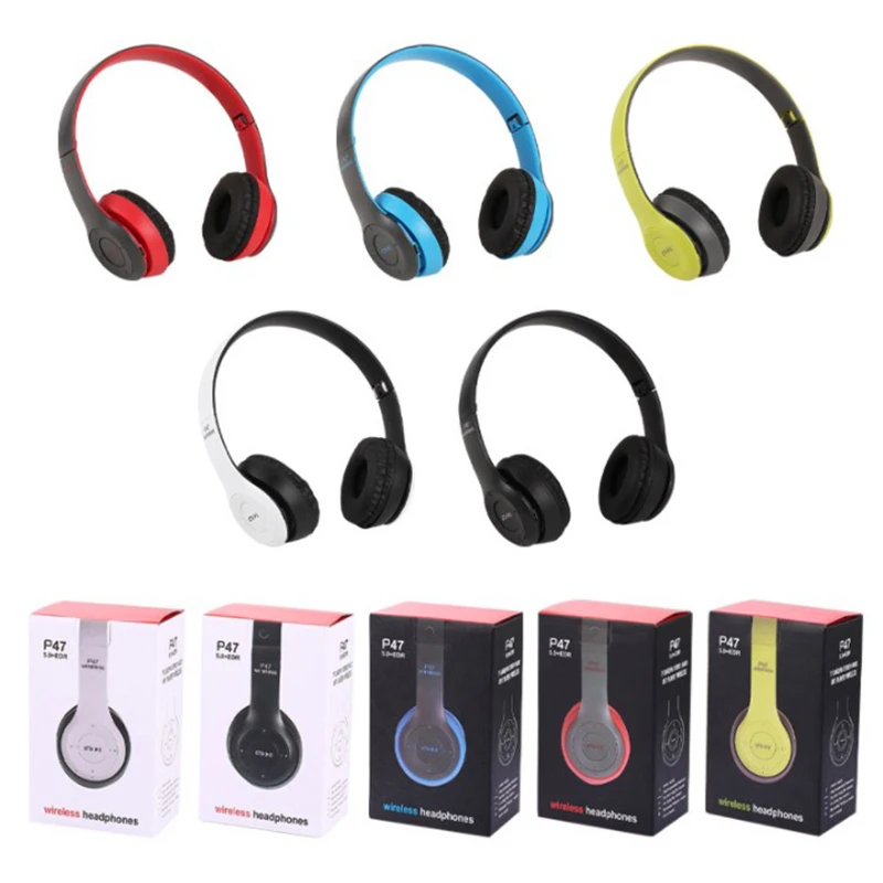 

New P47 Wireless Headphones Bluetooth 5.0 Earphones Foldable Bass Helmet Support TF-Card For All Phone PC PS4 With Mic Headsets