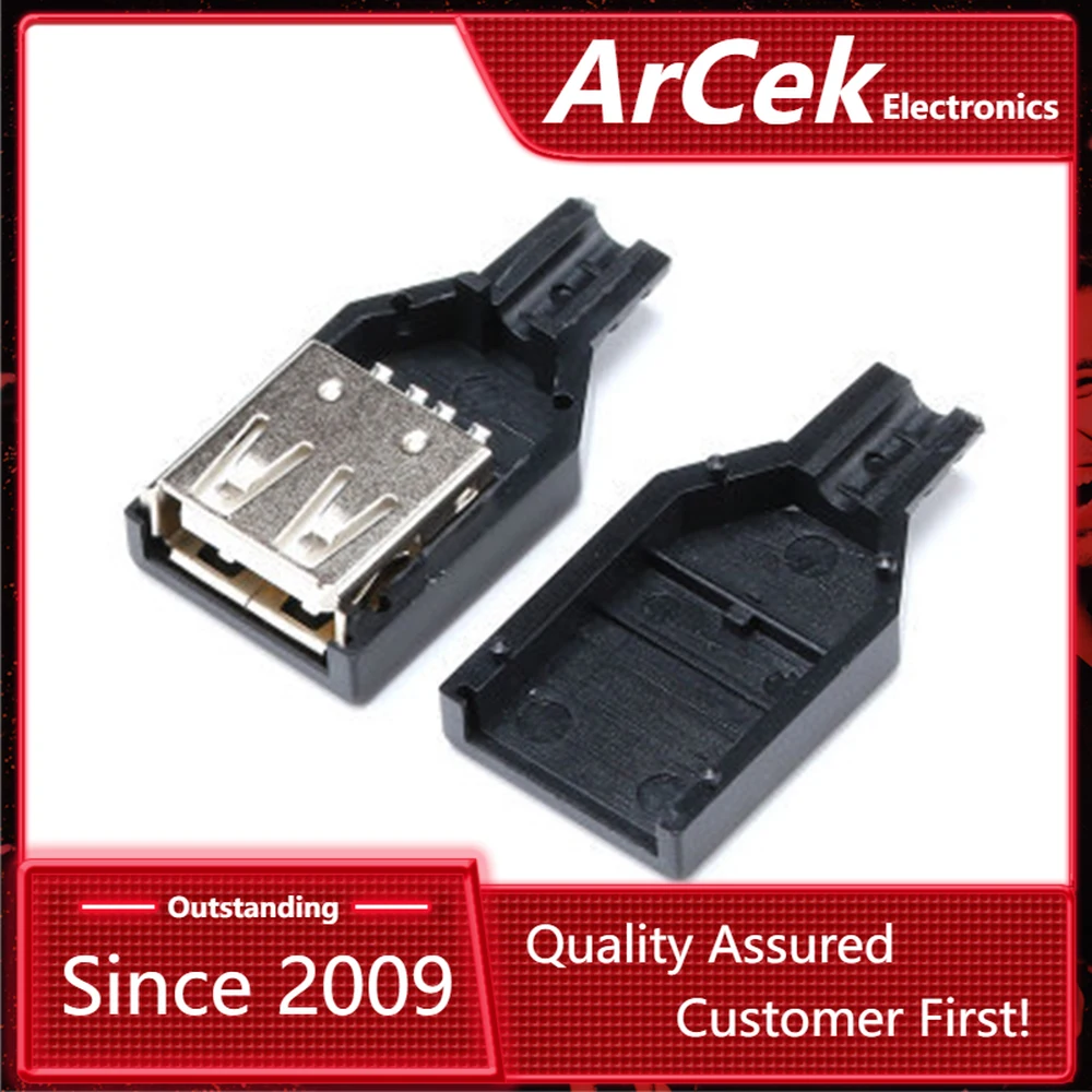 

5Pcs USB2.0 Type-A Plug 4-pin female Adapter Connector jack&Black Plastic Cover Diy Electronic Diy Kit Pcb Board