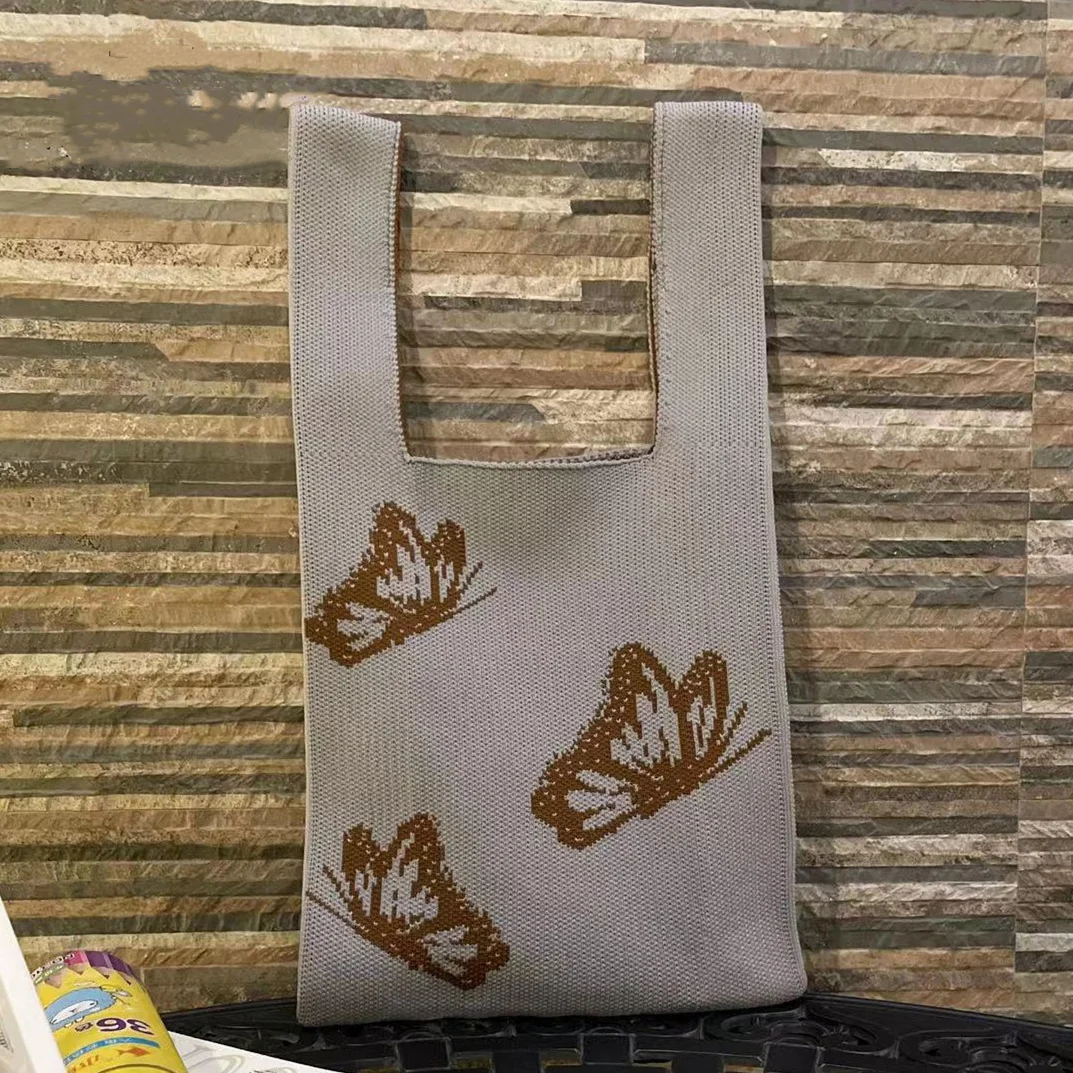 

Женская эстетичная вязаная сумка-тоут Y2K в виде бабочки с волшебным сердечником, модная повседневная сумка-тоут в стиле гранж 90-х годов, среднего размера, вязаная крючком сумка для покупок