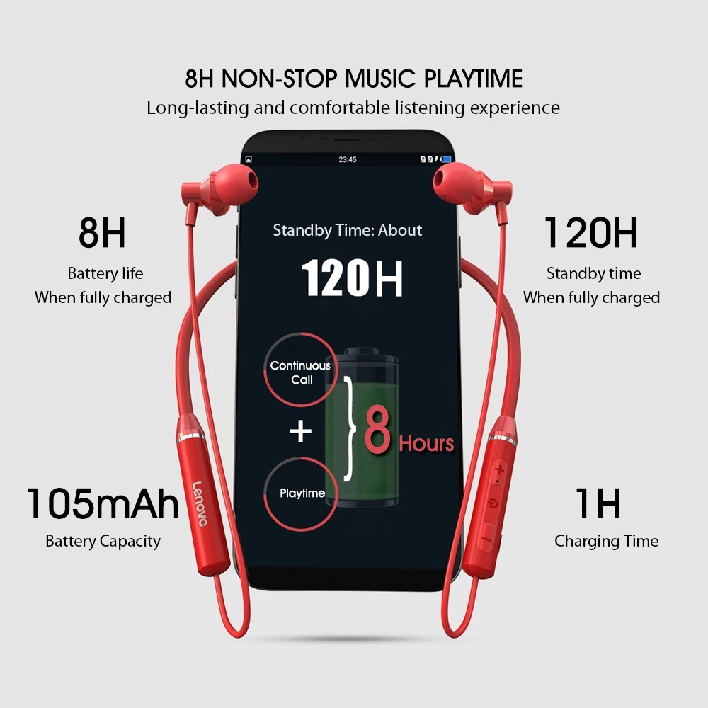 lenovo bluetooth earphones he05 wireless earbuds magnetic neckband earphone waterproof sport headset with mic noise cancelling free global shipping