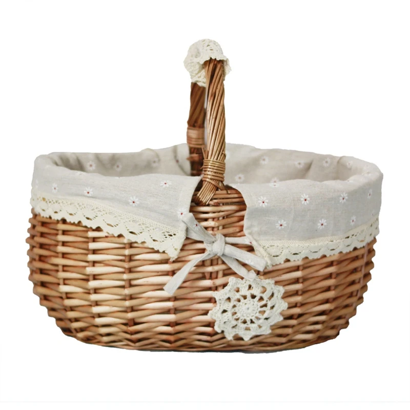 

Picnic Basket Storage Basket Easter Manual Gift Decoration Wicker Egg Basket Large Capacity With Handle Liner Baskets