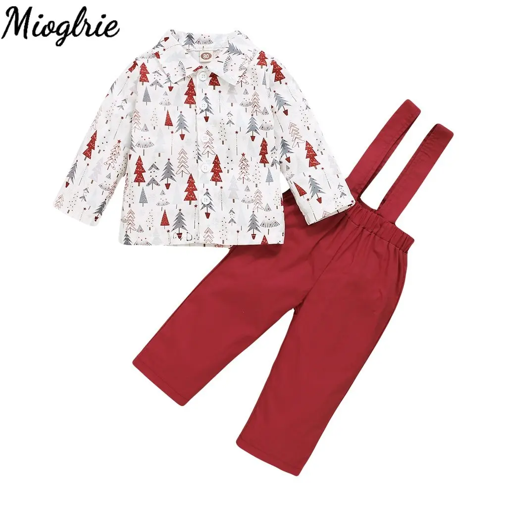 

Kid Toddler Baby Boy Clothes Set Long Sleeve Christmas Print Shirts + Solid Color 2PCS Festival Costume Children Boy Outfit Suit
