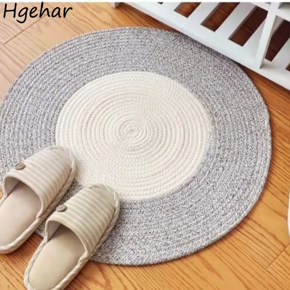 

Round Woven Bath Mats Household Nordic Non-slip Floor Mat Water Absorbent Shower Bathtub Side Rugs Welcome Entrance Doormats Ins