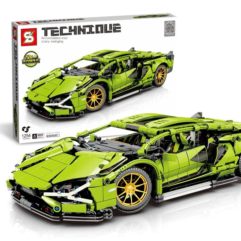 

High Difficulty Children's Assembled Plug Building Blocks plus S Brand 8600 Green Remote Control Racing Car Model Toy