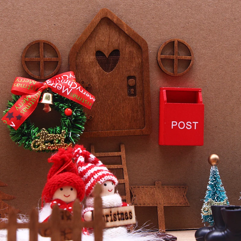 

1Set 1:12 Dollhouse Miniature Christmas Fairy Elf Door Snowman Broom Shoes Deer Model Garden House Decor Toy