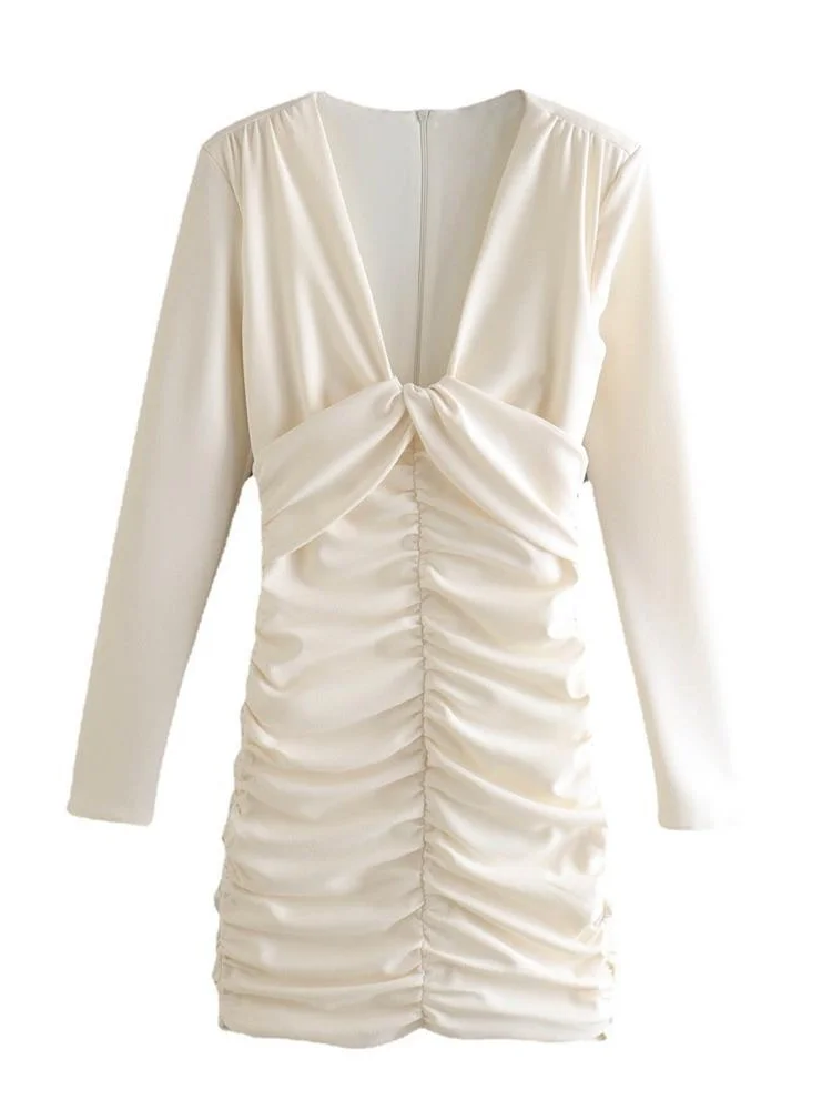 

Женское Плиссированное мини-платье с длинным рукавом, на молнии сзади
