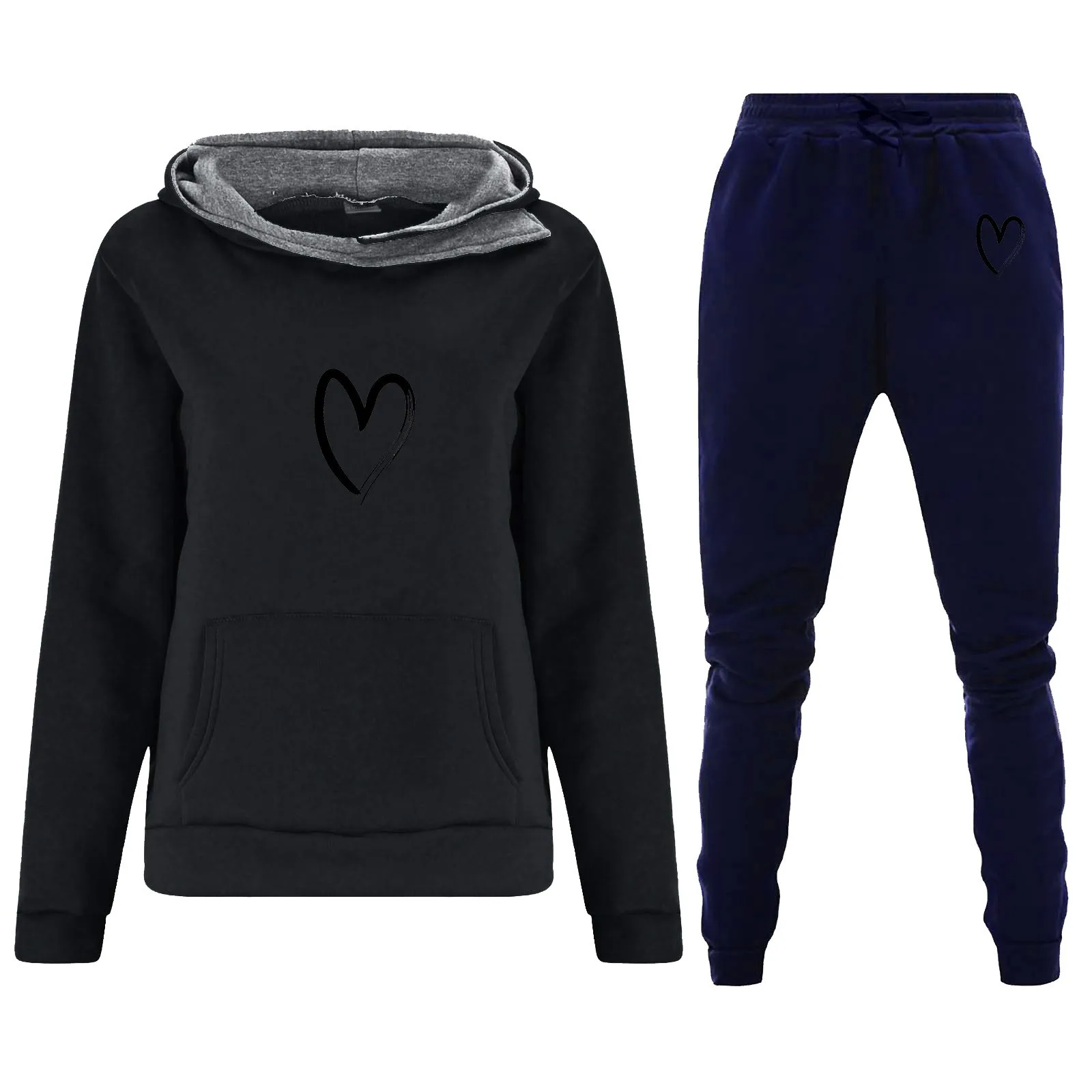 

Streetwear Tracksuit Trousers Suit Female Versatile Elastic Loose Winter 2 Pieces Sets Women Hooded Pullover Sweatshirt +Pants