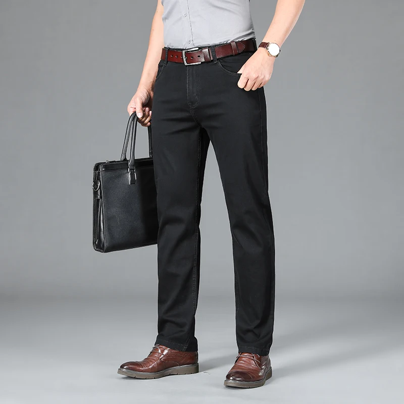 

Spring Summer Men's Thin Slim Black Jeans Classic Style Business Casual Elasticity Regular Fit Denim Pants Male Brand Trousers