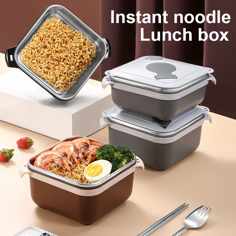 

Instant Noodles Lunch Box For Kids School Stainless Steel Square Bento Box Japanese Style Food Storage Containers Microwavable