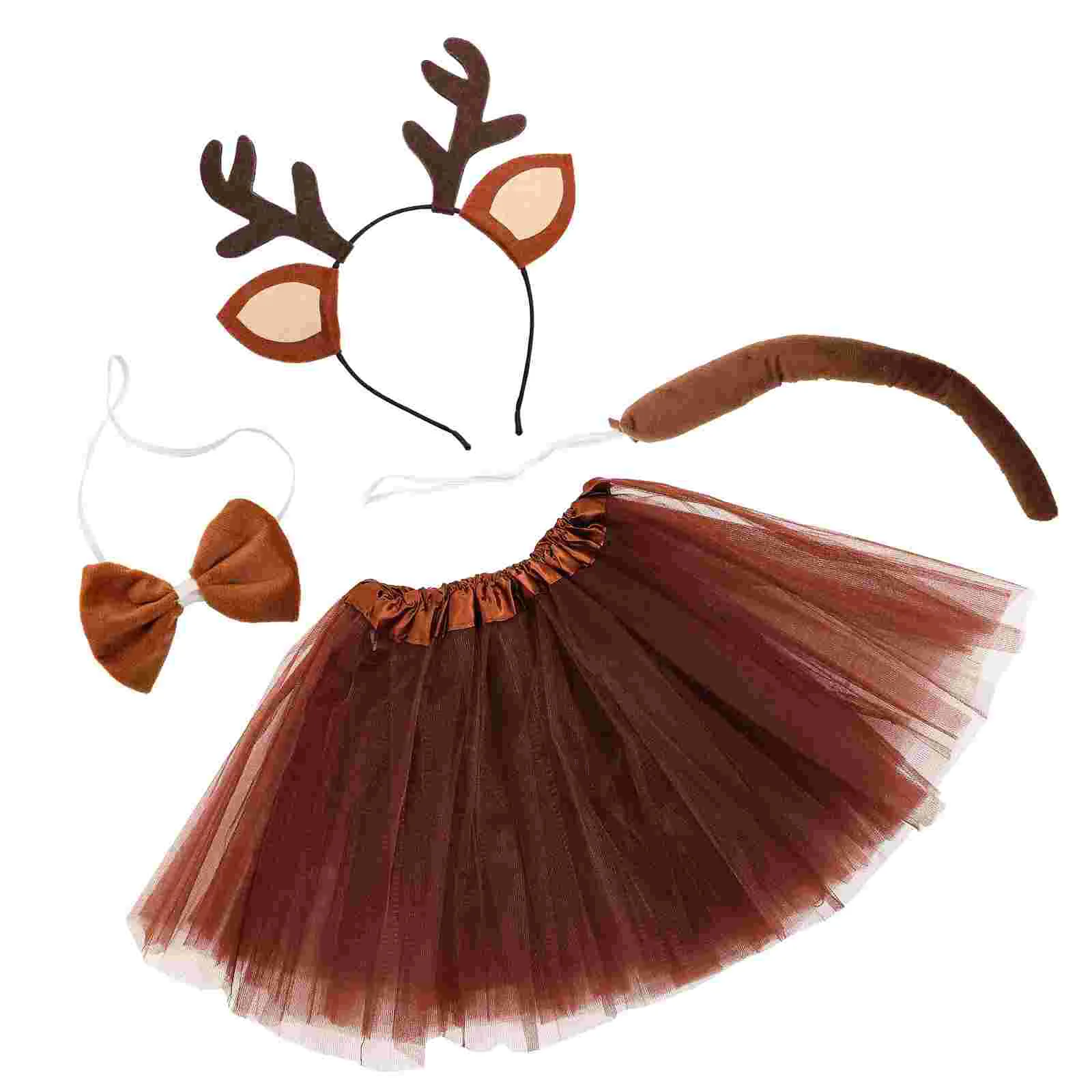 

1 Set Reindeer Ears Headband Cosplay Antler Headband Girl Tutu Skirt Bowtie Tail Prop