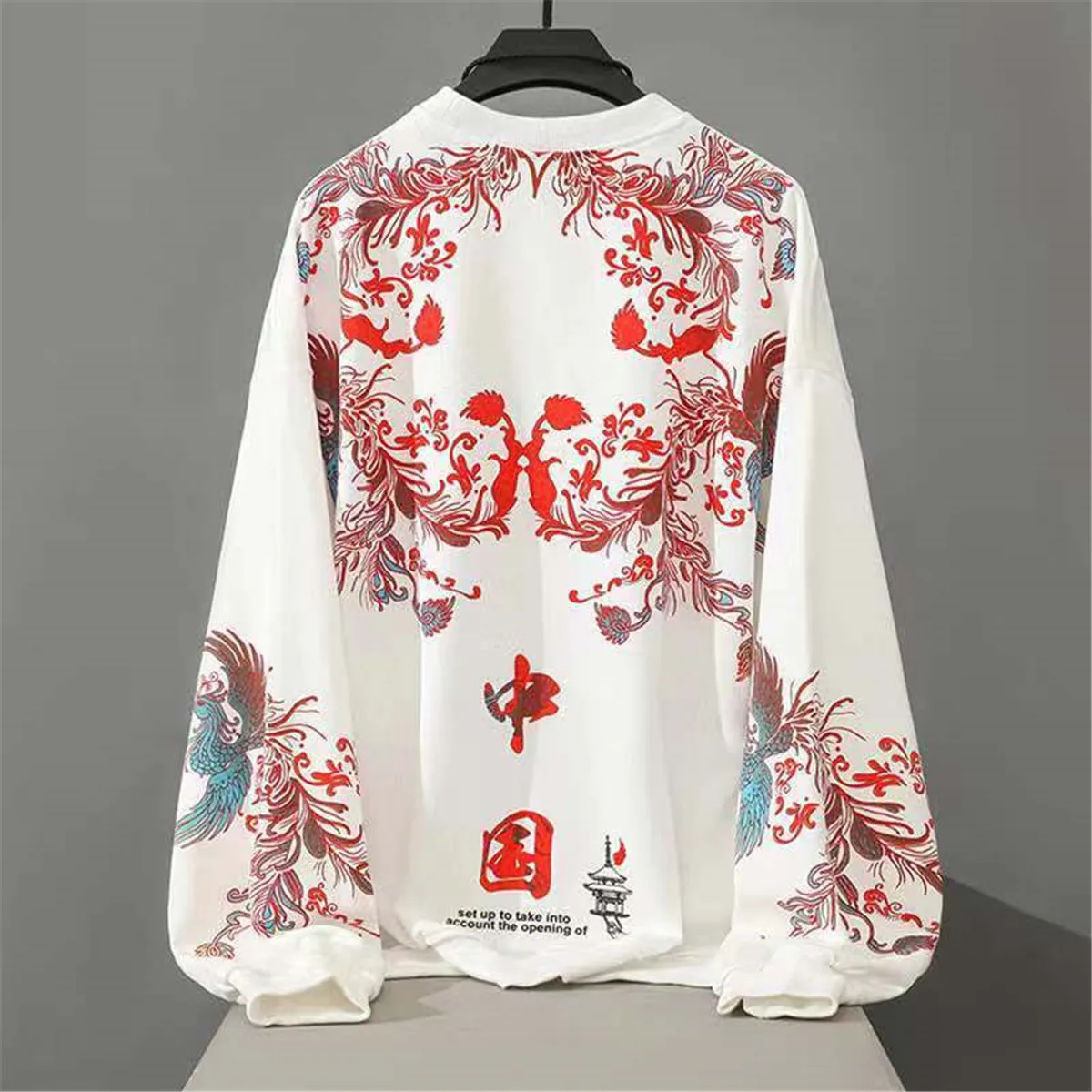 

Fashion Chinese Print Sweatshirt Men Cool Hip Hop Hoodie Long Sleeve Boyfriend Harajuku Black Red O-Neck Tops Streetwear Male
