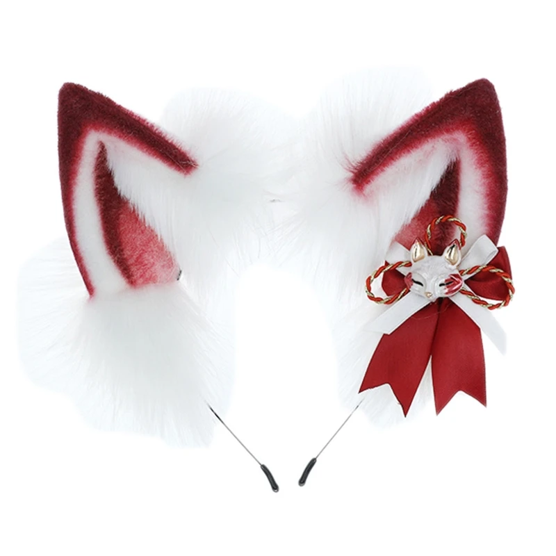 

652F Cartoon Fox Ear Shaped Hair Hoop Cute Washing Face Hair Holder Halloween Party Costume Headwear for Children Women