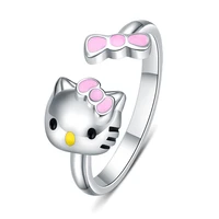 925 silver hello kitty opening ring womens sweet cute ring ornaments gifts