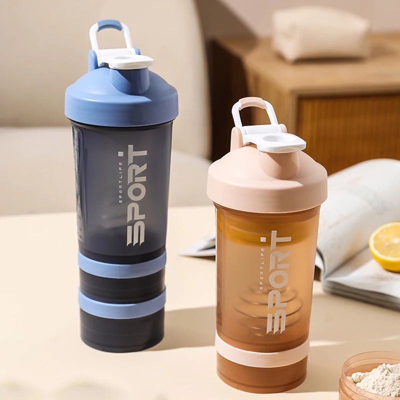 

500ML 3-layer Sports Water Bottle Protein Shaker Outdoor Travel Portable Leakproof Drinkware Plastic My Drink Bottle BPA Free